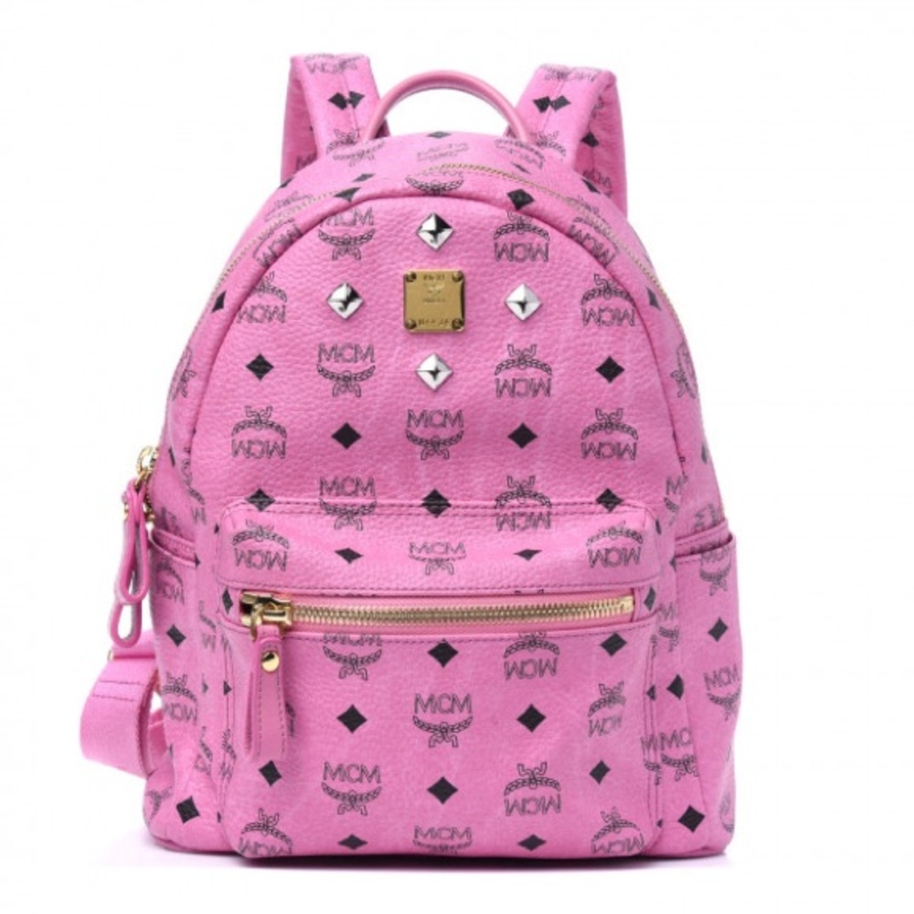 MCM Pink Studded Logo Backpack
